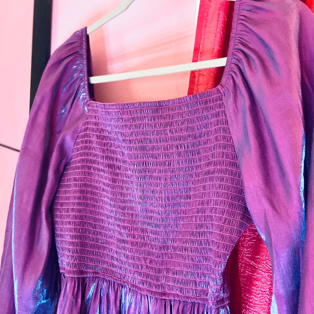 Andrée by Unit Purple Smocked Contempo Blouse Rayon Balloon Sleeve Women’s Med - Picture 4 of 4